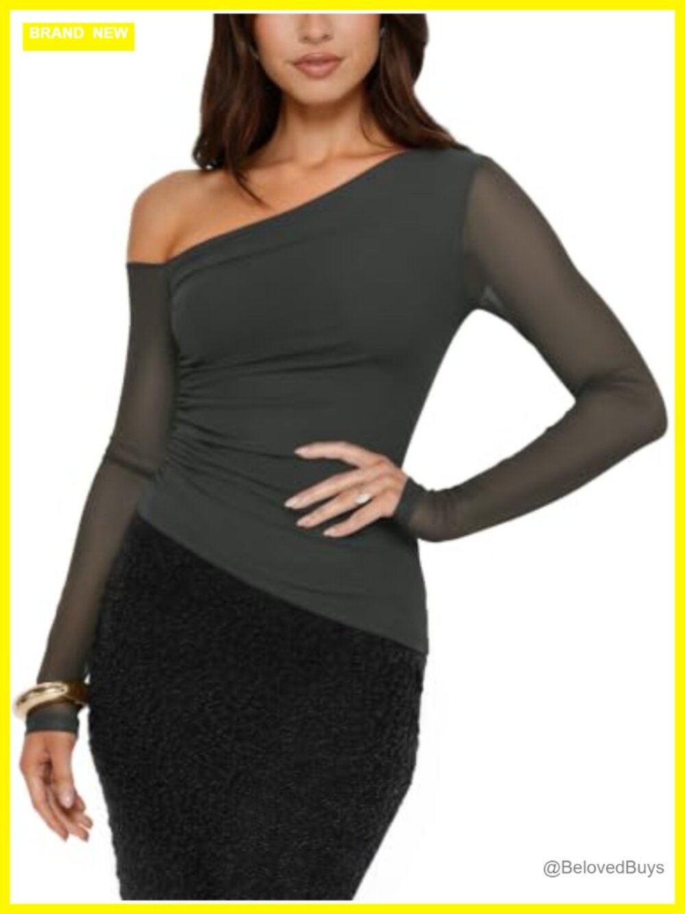Women's Mesh Off Shoulder Long Sleeve Asymmetrical Going Out Top